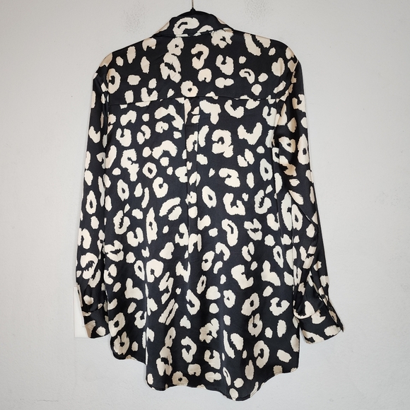 NWT Zara Satin Long Sleeve Button Down Top Leopard Cheetah Black Ivory Small - Picture 11 of 16